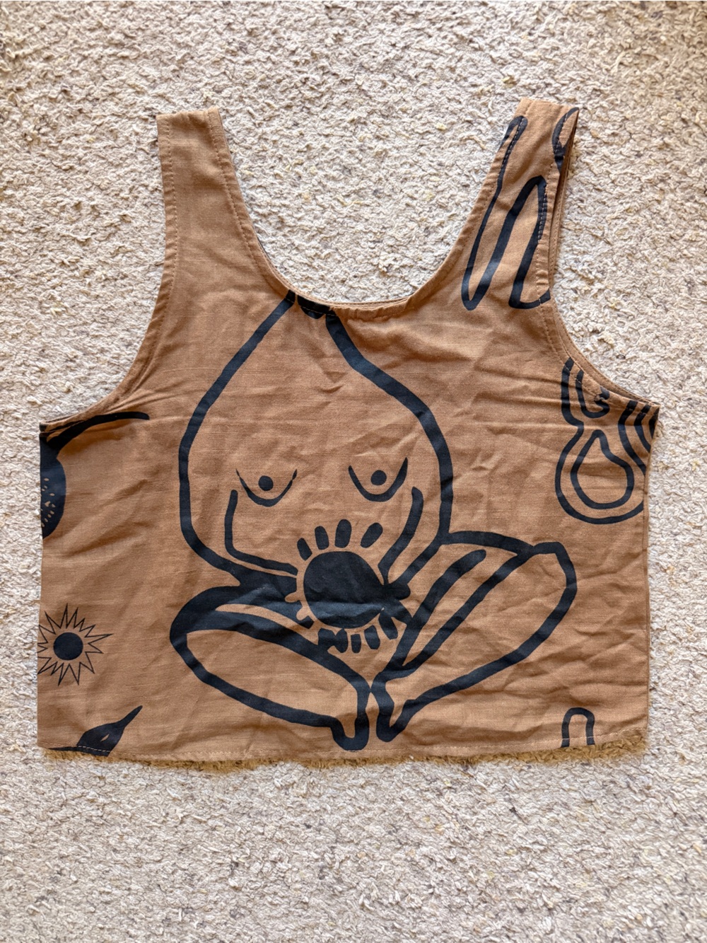 Hombre Necio Brown Linen Graphic Tank Top for Women